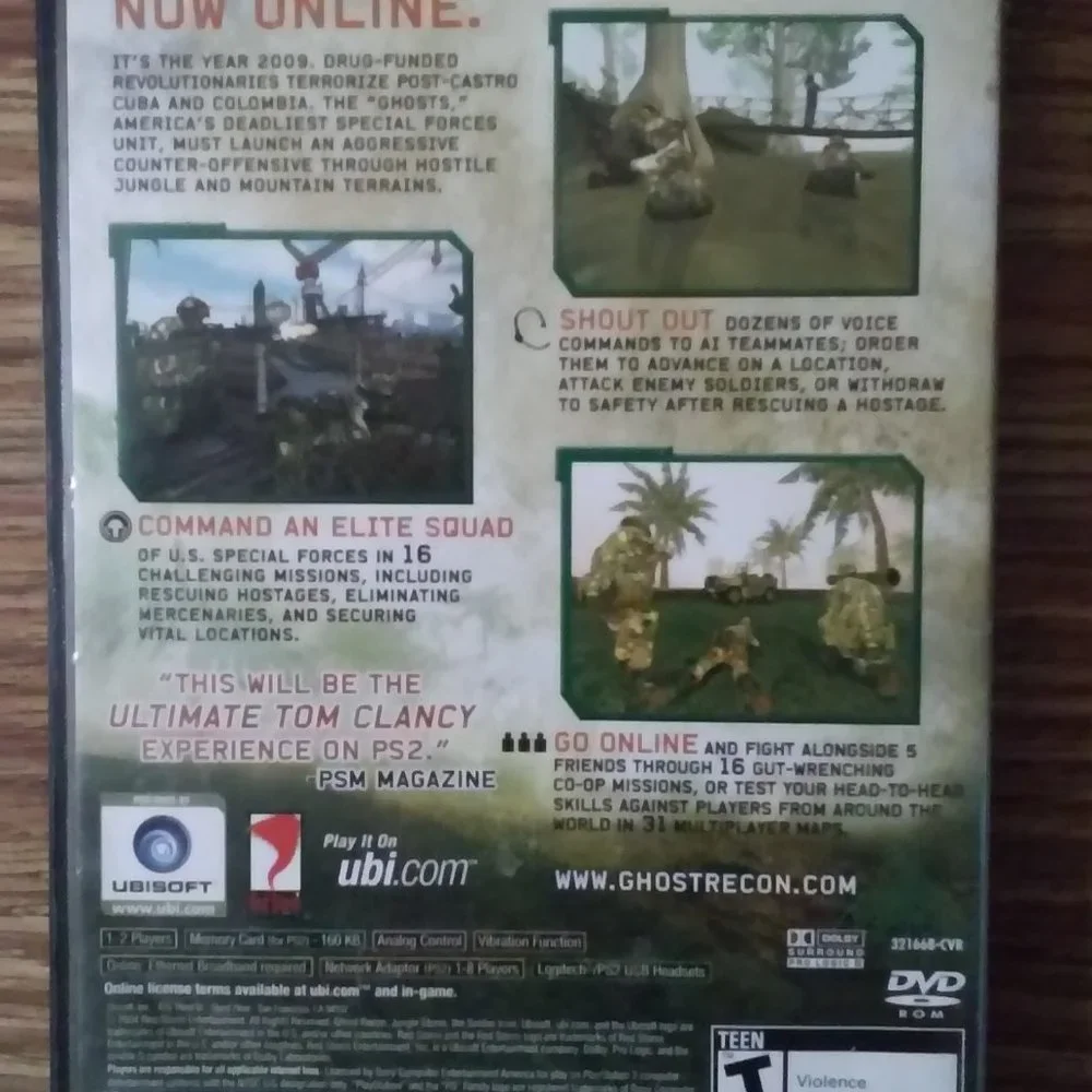 Playstation 2 Ghost Recon Tom Clancy's Game Book and Plastic Cover Perfect Condi